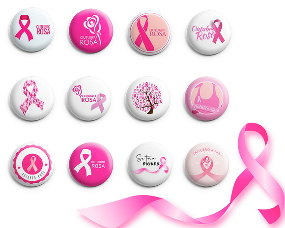 100 Bottons Outubro Rosa - Botum / Boton / Broche 3,5cm