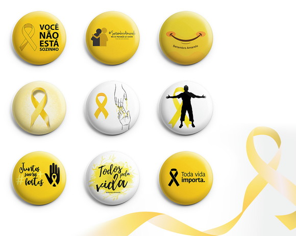 100 Bottons Setembro Amarelo - Botum / Boton / Broche 3,5cm