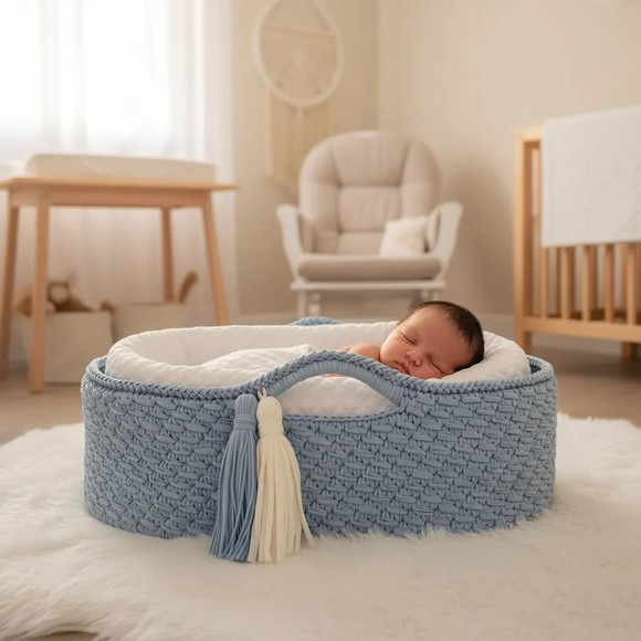 Cesto Moisés Grande de Crochê Bercinho para Quarto Bebê