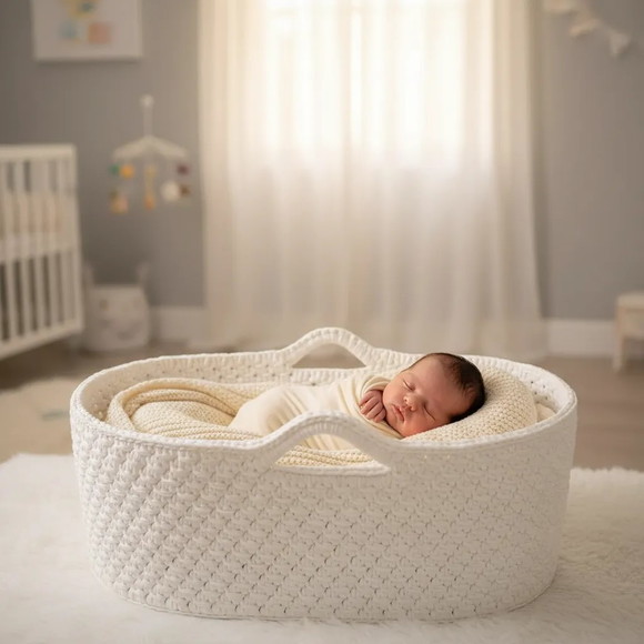 Cesto Moisés Grande de Crochê Bercinho para Quarto Bebê