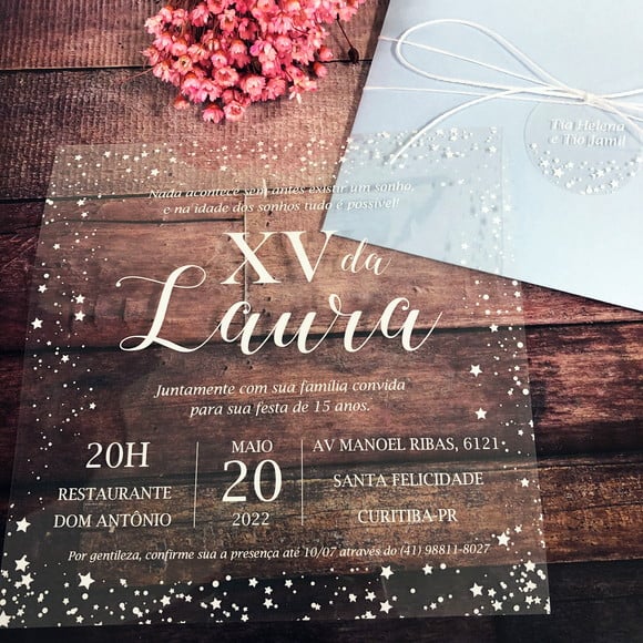Convite Transparente Estrelas 15 Anos