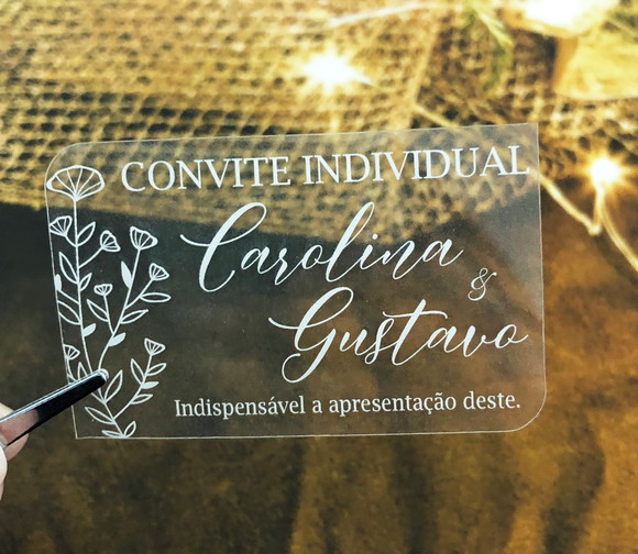 Convites Individuais Transparentes Impressão Branca - 50 un