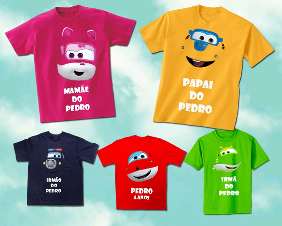 Kit Família Super Wings com 5 camisetas