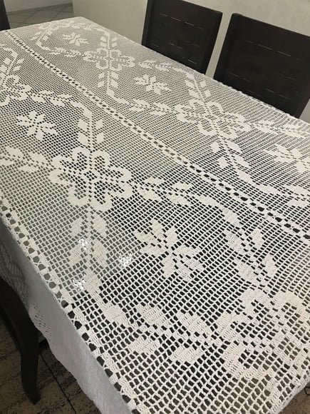 Toalha de mesa branca quadrada em crochê 2,20x2,20 DR6