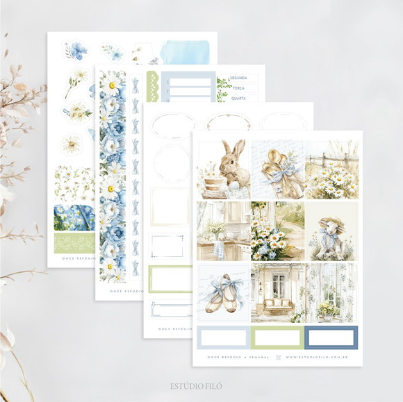 Kit 4 Cartela de Adesivos Semanal Planner, Bullet Journal
