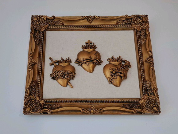 Quadro Sagrados Corações: Jesus, Maria e José