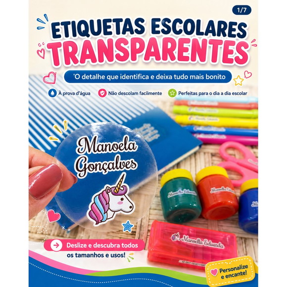 Etiquetas Escolares Transparentes - Kit 100 Unidades
