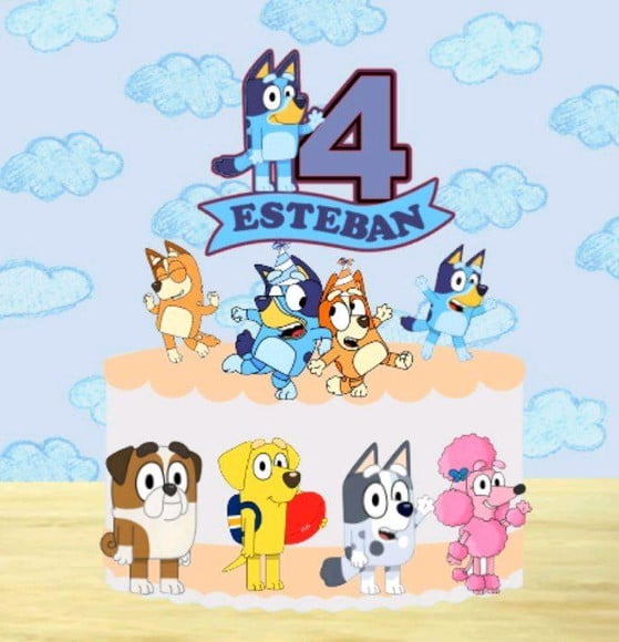 Topo de Bolo Bluey Y Bingo + 4 Arquivos a Sua Escolha