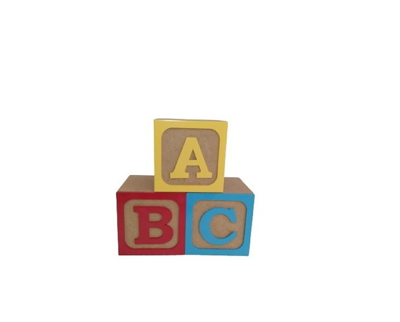Trio Cubo Abc Festa Cru com Letras e Abas Pintados