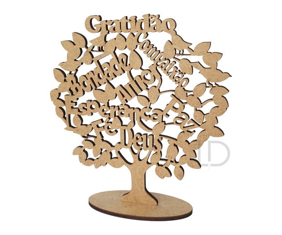Lembrancinha Mini Arvore Gratidão Palavras mdf Cru 11 cm