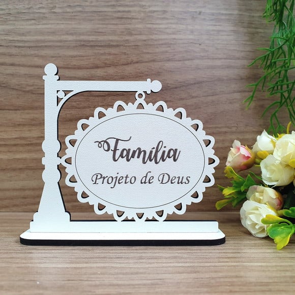 Lembrancinha Placa Família Projeto de Deus mdf Branco