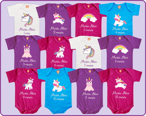 Kit 12 Bodys Mesversário Unicórnio