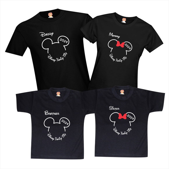 Kit 4 Camisetas Disney Mickey e Minnie Trip Viagem Orlando