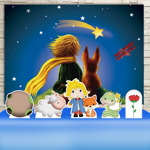 Kit Festa Prata Painel + Display Pequeno Príncipe Cute