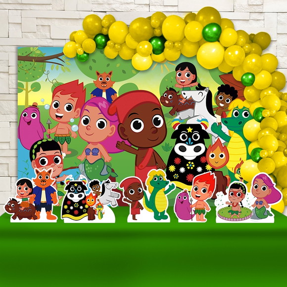 Kit Festa Ouro Turma do Folclore Painel Display Fita Totem