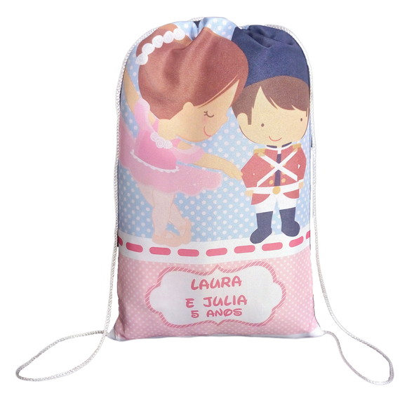 Mochilinha Sacolinha Personalizada Bailarina e Soldadinho