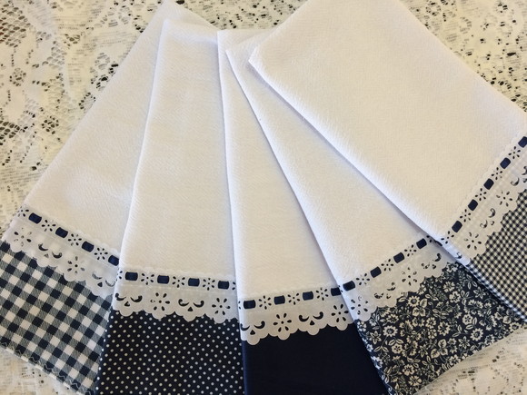5 Pano Prato Barra Azul Marinho e Branco com Bico