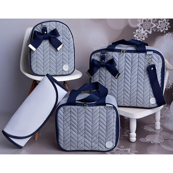 Kit Bolsa Maternidade Jeans Térmico e Impermeável Cinza