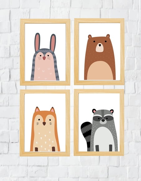 Quadros Quarto Infantil Animais Nórdicos A4
