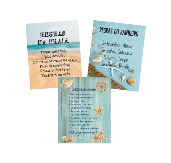 Placa Decorativas Regras Casa de Praia Decoração Banheiro