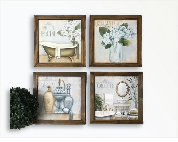 Top 4 Quadros Decorativos Lavabo Moldura Madeira c Vidro