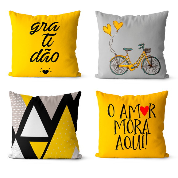 Kit 4 Capa de Almofada Gratidão e Amor Mora Aqui
