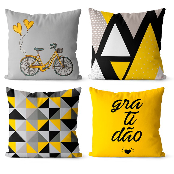 Kit 4 Capas Almofadas Amarelo e Cinza