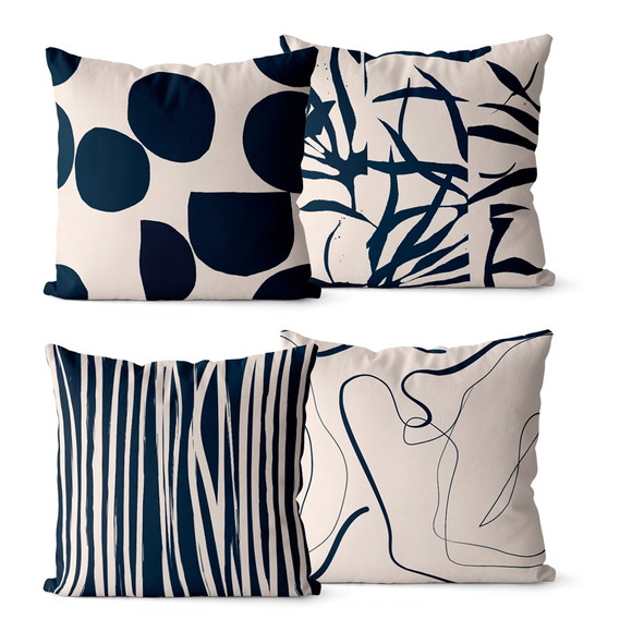 Kit 4 Capas de Almofadas Decorativas 45x45 - Azul Marinho