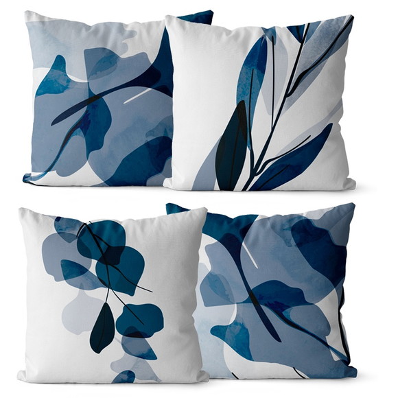 Kit 4 Capas de Almofadas Decorativas Floral Azul 45x45