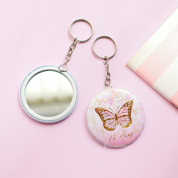 Lembrancinha 15 Anos Borboleta Kit 10 Espelhos Chaveiros