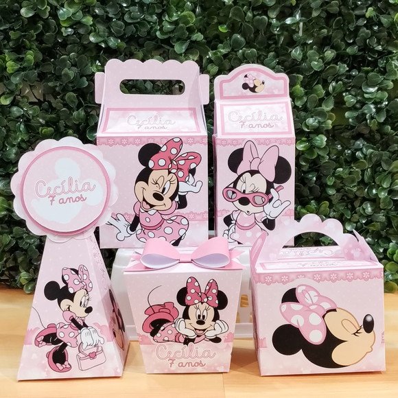25 Caixinhas Personalizadas Minnie Rosa - Pegue e Monte