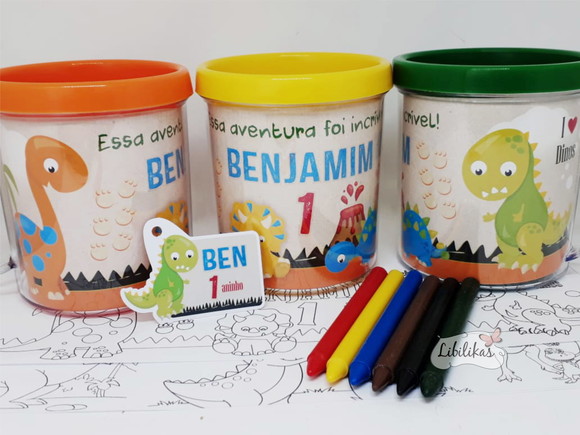 Lembrancinha Dinossauro Baby - Caneca com Kit Colorir 3