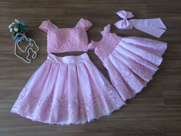 Conjunto Cropped Bordado em Perolas - Mãe e Filha