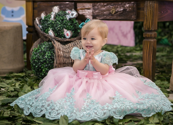 Vestido de Daminha Verde Rosa - Infantil