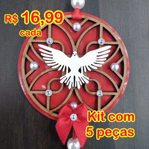 Pingente Divino Espírito Santo - Cor Vermelho - 5 Peças