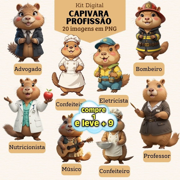 Kit Digital Capivara Profissões