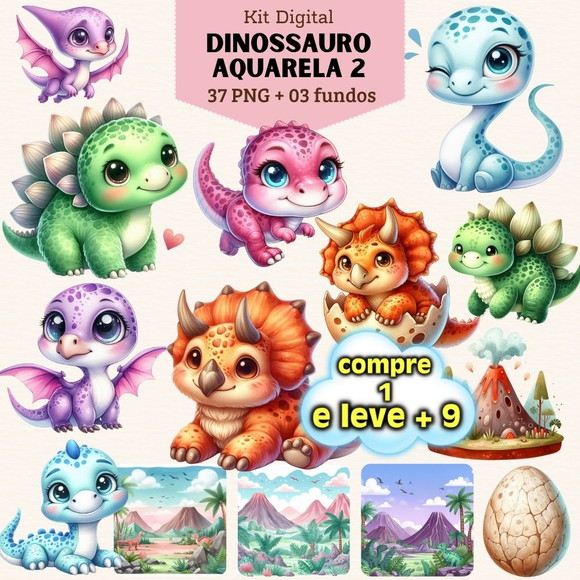 Kit Digital Dinossauro Aquarela 2