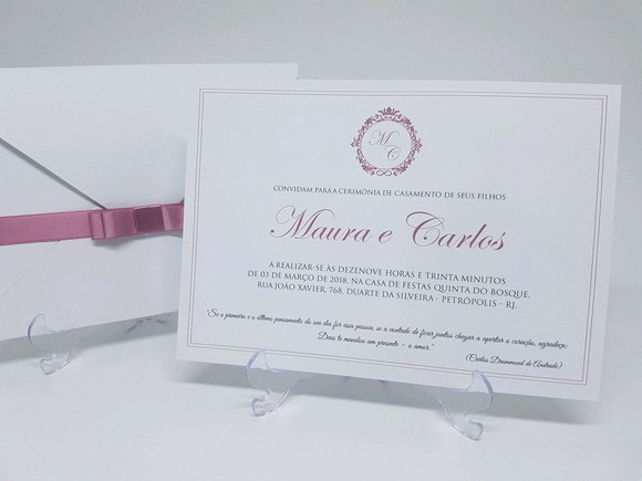 Convite Casamento Classico Rosa