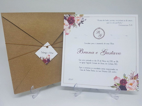 Convite casamento rustico marsala floral