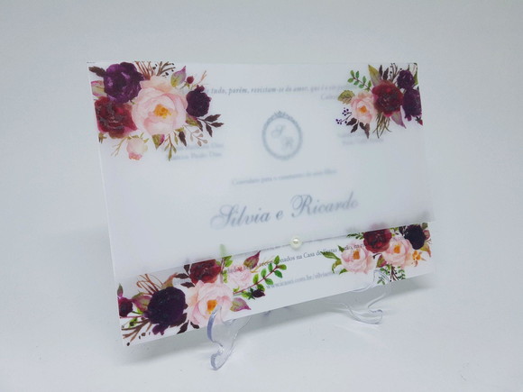 Convite de casamento em papel vegetal floral