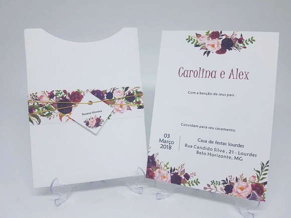 Convite de casamento floral marsala
