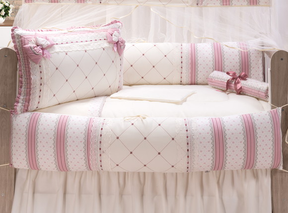 Kit Berço Americano Rosa Antigo e Rose com 9 Peças Menina
