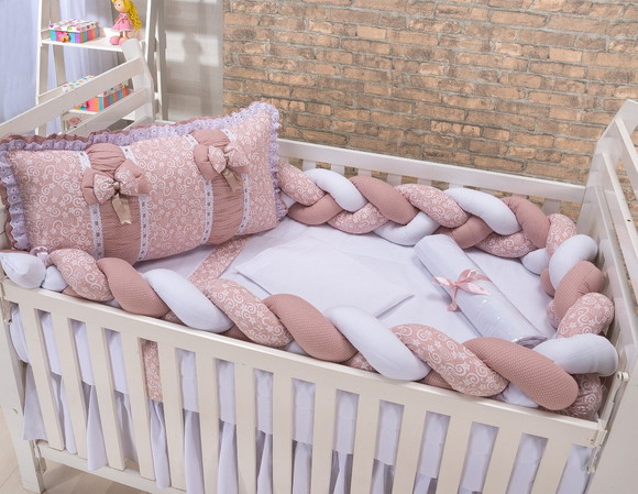 Kit Berço Trança 8 Peças Floral Rose