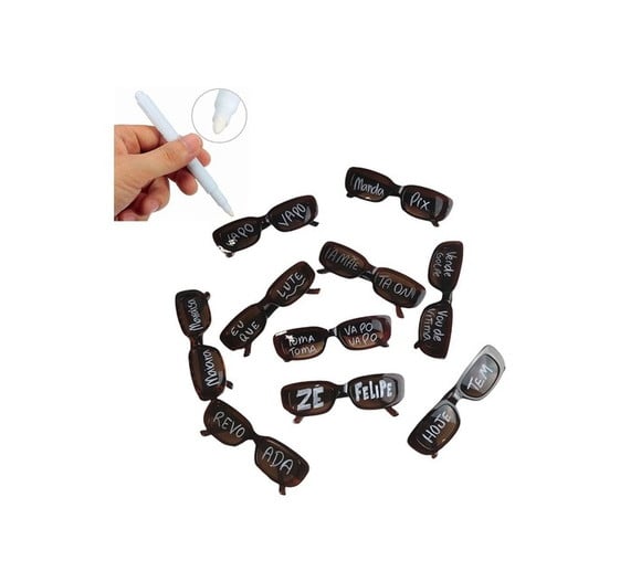 Kit 10 Unid. Oculos Retro Frases Tiktok Caneta Giz de Brinde