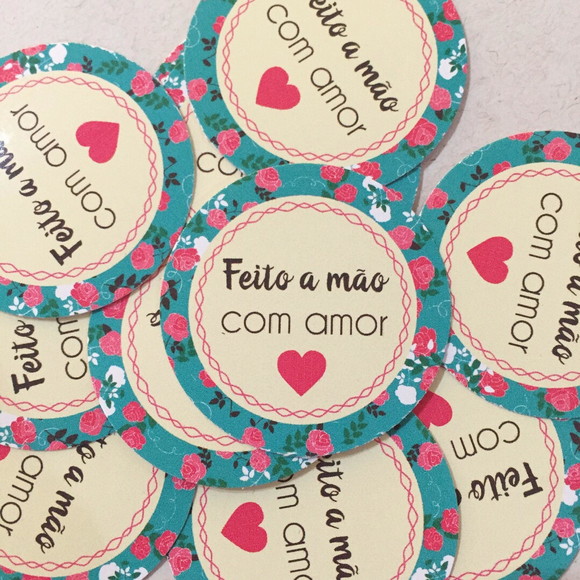 Adesivo Redondo Feito a mão com amor 4 cm