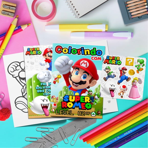 Kit Livrinho Colorir + Cartela Adesiva - Super Mario Bros