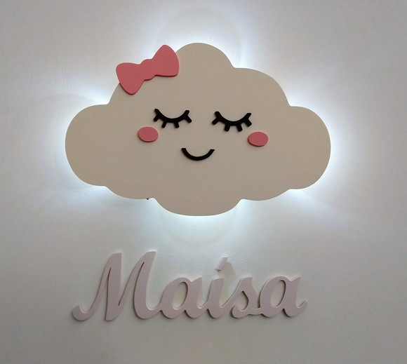 Decoração Maternidade Nuvem Iluminada com Led e Nome do Bebe
