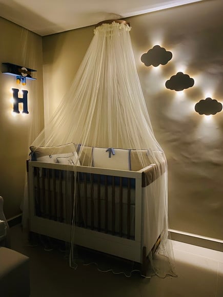Nuvem com Led Luminária Quarto Bebe Kit 3 Pc Branco Quente