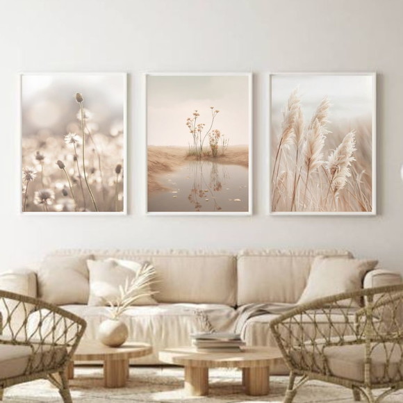 Kit 3 Quadros Decorativos Modernos para Sala Moldura e Vidro
