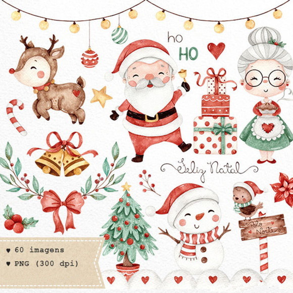 Kit c/ 5 arquivos de corte 113-KIT DIGITAL NATAL AQUARELA